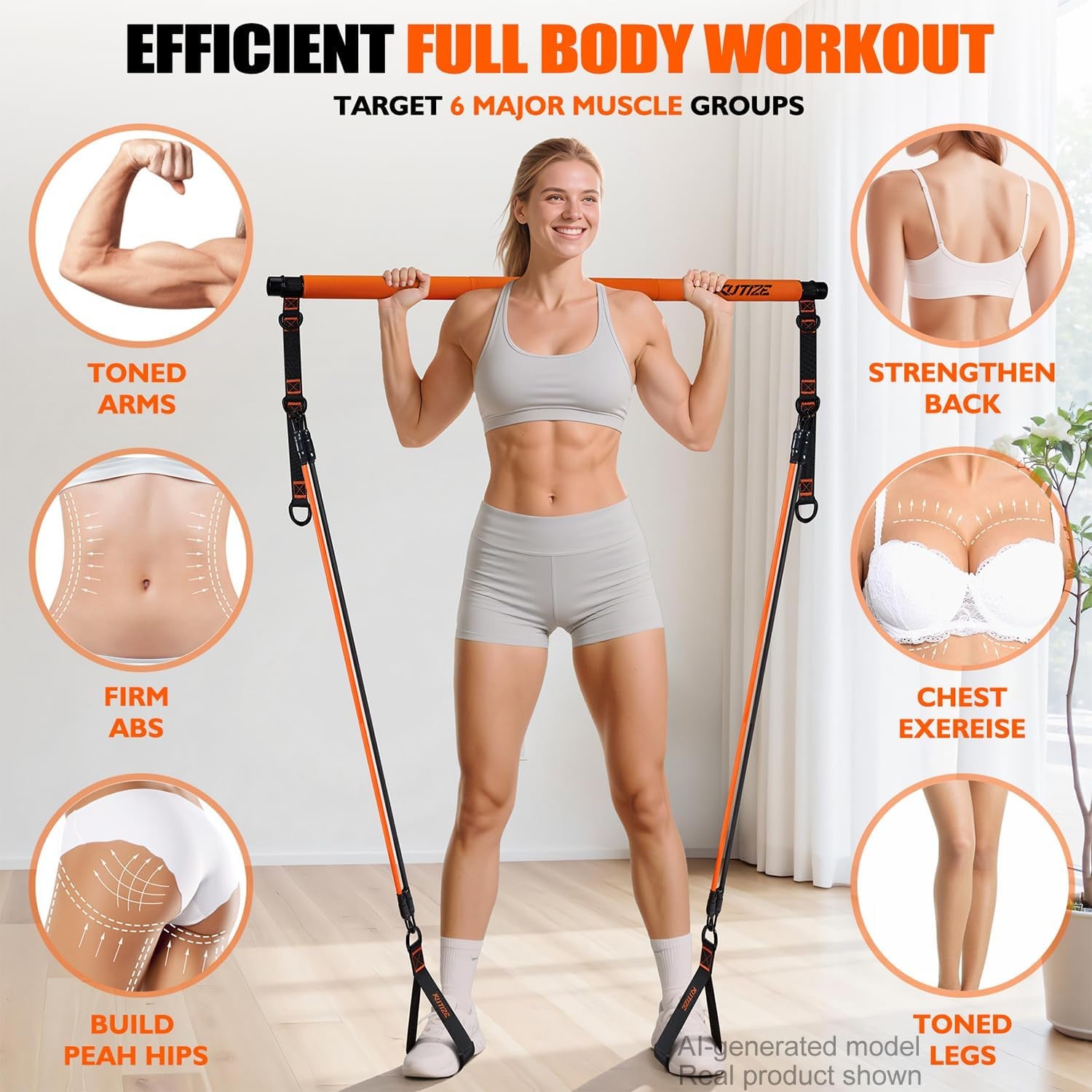 Portable Pilates bar with foot straps and handles - photo 2