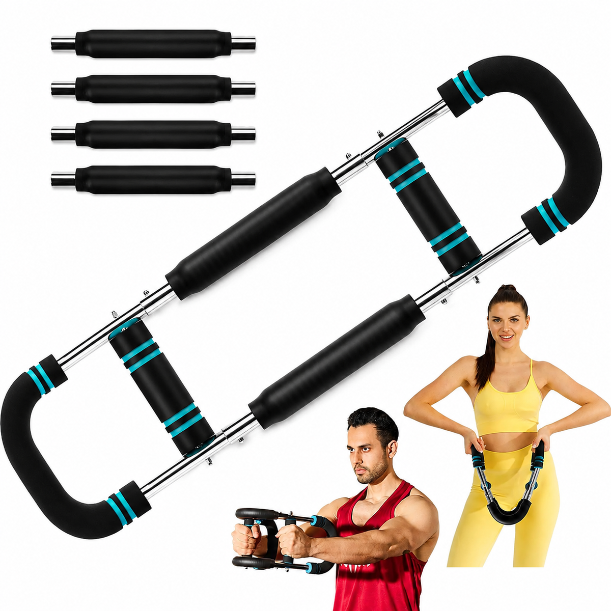 Chest Expander & Arm Trainer – 30-120 lb Adjustable, 4 Resistance Bars for Men & Women